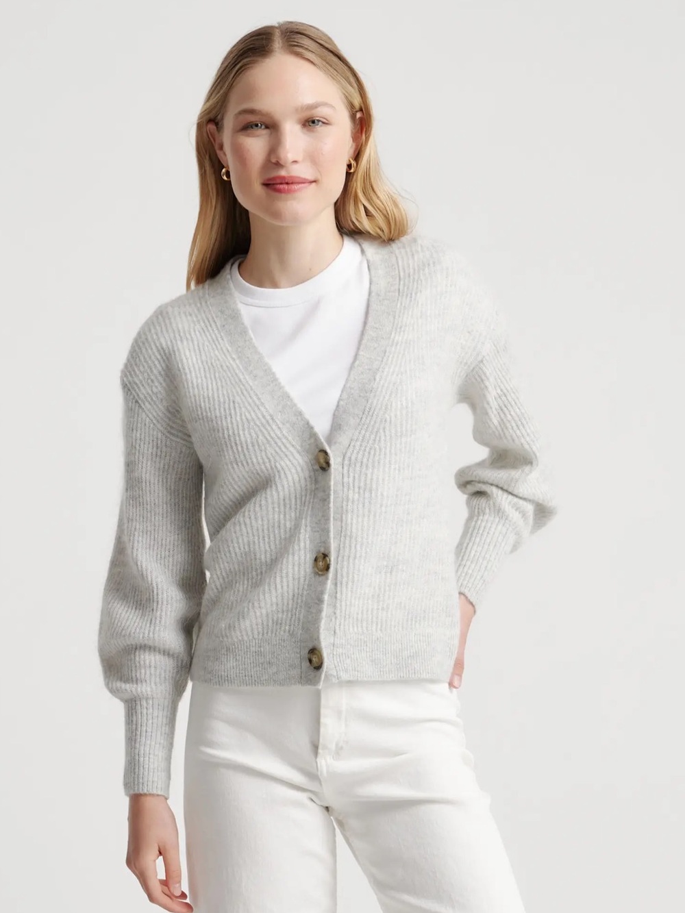 Quince Light Gray lightweight baby alpaca Button Front Cardigan